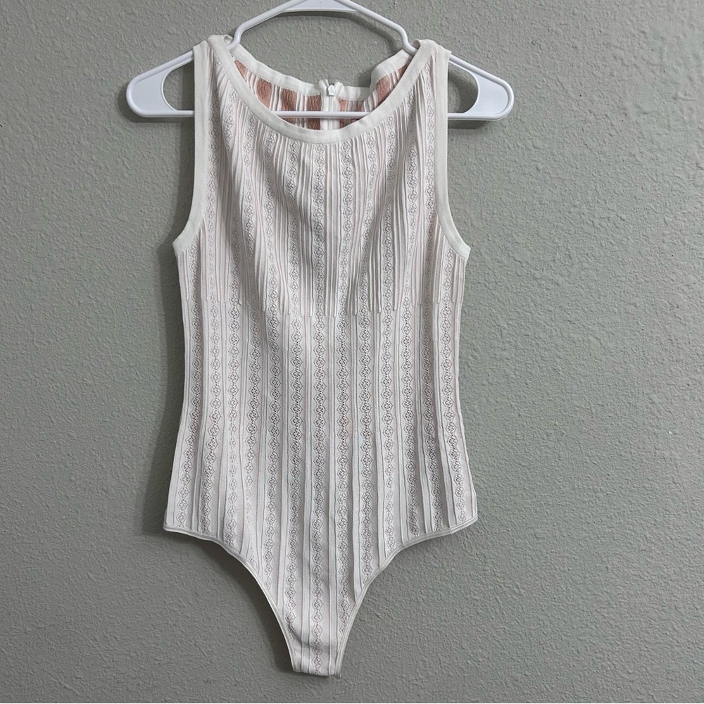 Alaia Sleeveless Bodysuit White With Rose Gold Pattern Size 44